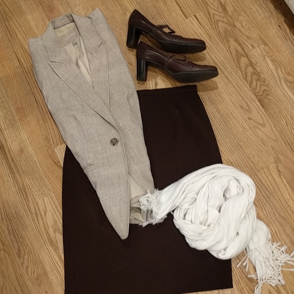 Skirt, Pencil, Chocolate Brown Pinstripe